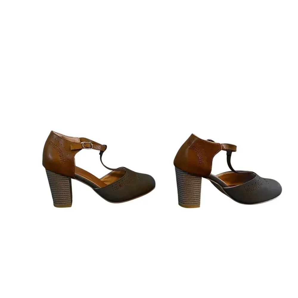 Unbranded Retro T-Strap Gray Block Heels Women's size 36